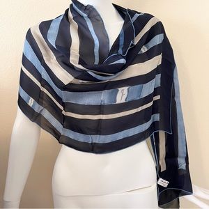 Salvatore Ferragamo Silk Scarf 60" X 16.5" Blue & Beige